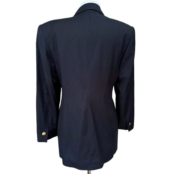 Etienne Aigner 100% Wool Dark Ink Double Breasted Blazer Jacket Fully Lined M-L - Picture 4 of 7